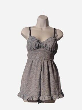 Altar'd State Blue And White Floral Romper with Ruffled Hem